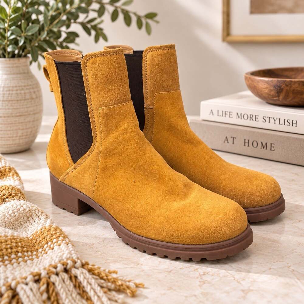 Cole Haan Cemea Chelsea Boots Women’s 11B Mustard Suede Leather Lug Sole